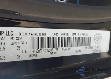 2014 Jeep Compass Sport/North z USA, uszkodzony, nr VIN 1C4NJDAB2ED708387